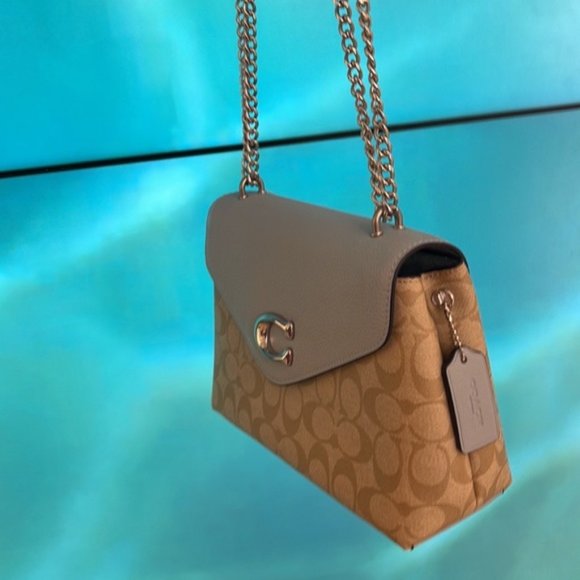 Coach Tammie Shoulder Bag In Signature Canvas Light Khaki / Light Teal - Picture 7 of 16